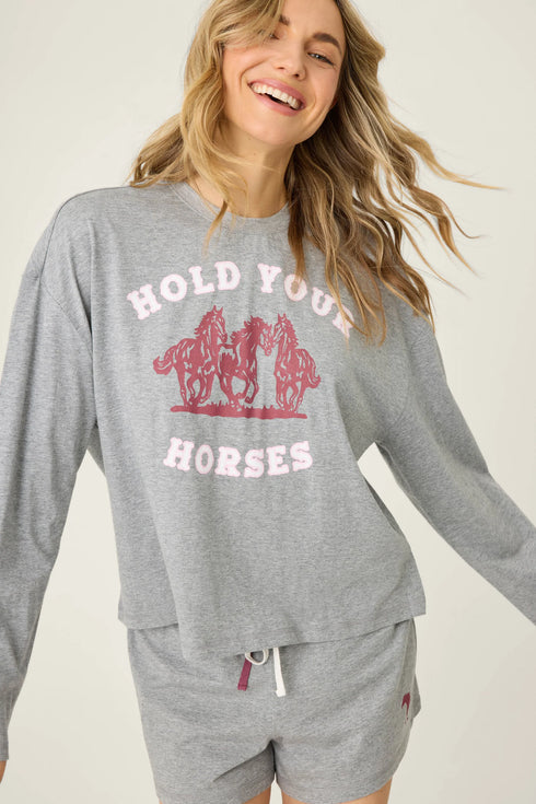 Pj Salvage Hold Your Horses Horse Print PJ Short Set
